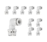 HARFINGTON 10pcs Push to Connect Fittings Male Elbow 3/8Inch Tube OD x 1/2 Inch NPT Thread Plastic Quick Connect Air Hose Pneumatic Fitting Kit Push Lock Connector PL3/8-N04, White