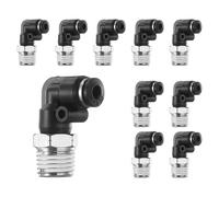 HARFINGTON 10pcs Push to Connect Fittings Male Elbow 5/32 Inch Tube OD x 1/4 Inch NPT Thread Plastic Quick Connect Air Hose Pneumatic Fitting Kit Push Lock Connector PL5/32-N1, Black