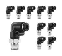 HARFINGTON 10pcs Push to Connect Fittings Male Elbow 5/32 Inch Tube OD x 1/8 Inch NPT Thread Plastic Quick Connect Air Hose Pneumatic Fitting Kit Push Lock Connector PL5/32-N1, Black