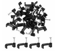 HARFINGTON 120pcs Cable Clips with Nail 14mm ID Squarer Single Half Clamp J-Hook with Nail Cord Clips for Wires on Wall for Ethernet Tacks Coax Pex Tubing Pipe Support, Black