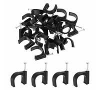 HARFINGTON 120pcs Cable Clips with Nail 18mm ID Circular Single Half Clamp J-Hook with Nail Cord Clips for Wires on Wall for Ethernet Tacks Coax Pex Tubing Pipe Support, Black