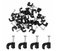 HARFINGTON 120pcs Cable Clips with Nail 5mm ID Circular Single Half Clamp J-Hook with Nail Cord Clips for Wires on Wall for Ethernet Tacks Coax Pex Tubing Pipe Support, Black