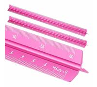 HARFINGTON 2 Pcs Architectural Scale Ruler, 12 Inch Metric Aluminum Alloy Architect Triangular Large Scale Laser-Etched Blueprint Drafting Ruler for Architects Engineers, Rose Red