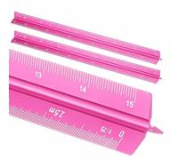 HARFINGTON 2 Pcs Architectural Scale Ruler, 12 Inch Metric Aluminum Alloy Architect Triangular Small Scale Laser-Etched Blueprint Drafting Ruler for Architects Engineers, Rose Red