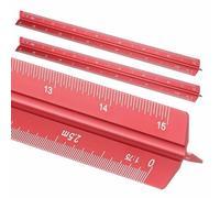 HARFINGTON 2 Pcs Architectural Scale Ruler, 12 Inch Metric Aluminum Alloy Architect Triangular Small Scale Laser-Etched Blueprint Drafting Ruler for Architects Engineers, Red