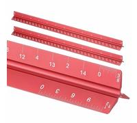HARFINGTON 2 Pcs Architectural Scale Ruler, 12 Inch Standard Aluminum Alloy Architect Triangular Small Scale Laser-Etched Blueprint Drafting Ruler for Architects Engineers, Red