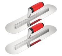 HARFINGTON 2 PCS Double Round Drywall Trowel 16" x 4", 402 Stainless Steel Concrete Finishing Trowel Art Paint Plastering Hand Tools with TPE Grip, for Concrete Cement, Silver