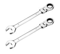HARFINGTON 2 Pcs Flex-Head Ratcheting Combination Wrench 19mm 72-Teeth Metric Standard Ratchet Box and Open End CR-V Steel Double Ended Wrench for Fasteners Nuts Bolts