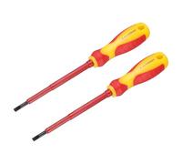 HARFINGTON 2 Pcs Insulated Screwdriver 4x100mm SL4 Slotted Screwdriver Magnetic Tip Flat Electrician CR-V Steel with Buffer Grip Handle for Electrical Home and Industrial Repairs, Yellow/Red