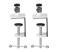 HARFINGTON 2 Pcs Metal Table Clamp Mount 2.7" Hole Dia Desk Lamp Mount Stand Universal Cantilever Bracket C-Clamp with Adjustable Screw Plastic Handle for Microphone Arm Lamp Stand, White