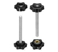 HARFINGTON 2 Set Star Knobs M8 x 100mm Male + M8 Female Thread 38mm Head Metric 6-Star Threaded Stud Clamping Handles Screw in Through Hole Hand Jig Knob Thumb Screws, Black