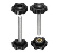 HARFINGTON 2 Set Star Knobs M8 x 50mm Male + M8 Female Thread 38mm Head Metric 6-Star Threaded Stud Clamping Handles Screw in Through Hole Hand Jig Knob Thumb Screws, Black