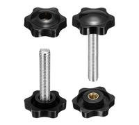 HARFINGTON 2 Set Star Knobs M8 x 65mm Male + M8 Female Thread 32mm Head Metric 6-Star Threaded Stud Clamping Handles Screw in Through Hole Hand Jig Knob Thumb Screws, Black