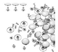 HARFINGTON 200 Sets Single Cap Rivets 15mm Carbon Steel Round Head Snaps Studs Fasteners Tubular Metal Studs for Leather Craft Repairs Decoration, Silver