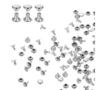 HARFINGTON 200 Sets Single Cap Rivets 4mm Carbon Steel Round Head Snaps Studs Fasteners Tubular Metal Studs for Leather Craft Repairs Decoration, Silver