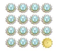 HARFINGTON 200pcs Pearl Rhinestone Button 12mm Sew on Rhinestone Vintage Faux Pearls Metal Claw Flatback Sewing for DIY Crafts Dress Clothing Shoes Bag Decorations Accessories, Lake Blue