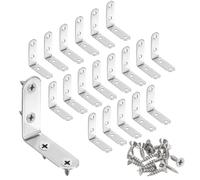HARFINGTON 20pcs L-Shaped Corner Bracket 2" x 2" x 0.6" Stainless Steel 90 Degree Angle Brace Joint Right Corner Fastener with 80 Screws for Shelves Cabinet Chair Drawer, Silver
