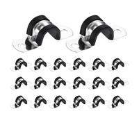 HARFINGTON 20pcs M16 Stainless Steel Rubber Pipe Strap, EPDM Cushioned Cable Clamp U-Tube Strap Clip Plastic Cushioned Insulated Clamp for Automotive Industrial Marine Household