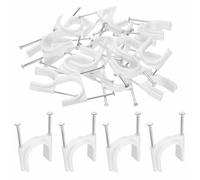 HARFINGTON 25pcs Cable Clips 30mm Half Clamp J-Hook with Nail Circular Double Nail in Cable Wire Clips on Wall for RG6 RG59 CAT6 RJ45 Ethernet Tacks Coax Pex Tubing Pipe Support, White