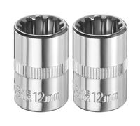 HARFINGTON 2pcs 12 Points Socket 3/8" Drive 12mm Metric Shallow Impact Socket Cr-V Steel Chrome Plating Flip Sleeve Nut Driver Wrench for Home Auto Nuts Bolts Repair
