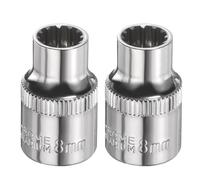 HARFINGTON 2pcs 12 Points Socket 3/8" Drive 8mm Metric Shallow Impact Socket Cr-V Steel Chrome Plating Flip Sleeve Nut Driver Wrench for Home Auto Nuts Bolts Repair