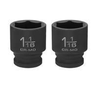 HARFINGTON 2pcs 6 Point Shallow Impact Socket 1-1/16" Socket 1/2" Square Drive 43mm (1.7") Long 40cr Alloy Steel for Home Auto Axle Hex Nuts Bolts Repair, Black