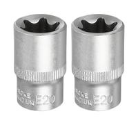 HARFINGTON 2pcs E-Torx Socket 1/2" Drive E20 Star Metric Socket 1.5" Length External Torx Shallow Sleeve 35K Alloy Steel Chrome 6 Point Spline Sleeve for Auto Repairs
