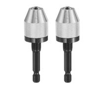 HARFINGTON 2pcs Keyless Drill Chuck 1/4" Hex Shank Chuck Conversion Adapter 0.012"-0.26" Quick Change for Round-Shank Cordless Screwdrivers Drills Power DIY Tools, Silver