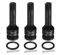 HARFINGTON 3pcs 1/2" Drive M14 Triple Square Impact Spline Bit Socket 14mm CR-MO Steel 12-Point Triple Square Sockets with Cotter Pin and O-ring for Power Drill Drivers Adapter