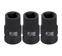 HARFINGTON 3pcs 4 Point Square Socket 1/2" Drive 11mm Metric Square Impact Socket 1.5" (38mm) Long 40CR Steel Phosphating Standard Wheel Sleeve Tool for Auto Repair Mechanical Home Use