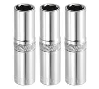 HARFINGTON 3pcs 6 Points Deep Socket 3/8" Drive 11mm Deep Metric CR-V Steel Polished Nickel Plating Impact Sockets 64mm / 2.5" Long Flip Sleeve Tool for Home Auto Nuts Bolts Repair