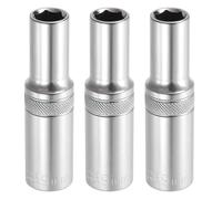 HARFINGTON 3pcs 6 Points Deep Socket 3/8" Drive 9mm Deep Metric CR-V Steel Polished Nickel Plating Impact Sockets 64mm / 2.5" Long Flip Sleeve Tool for Home Auto Nuts Bolts Repair
