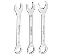 HARFINGTON 3pcs Thin Combination Wrench 9/10/11mm Offset 6-Point Ended Box & 15° Angled Open End Mini Combination Wrench 30Cr13 Stainless Steel Quenching Polish Metric Spanner for Auto Repair
