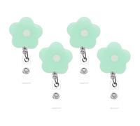 HARFINGTON 4pcs Cute Flower Badge Reel Retractable Floral ID Badge Reel Name Tag Badge Holder Clip with Clips and Retractable Cord for Office Teacher, Light Green