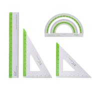 HARFINGTON 4pcs Geometry Set 15cm Metric Measure Ink Printing Aluminum Ruler Metal Ruler Set Triangle Protractor Ruler Tool Set for Classroom, Office, Home, Green