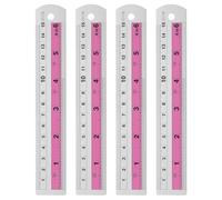HARFINGTON 4pcs Metal Straight Ruler 15cm Metric SAE Aluminum Alloy Measuring Rulers Scale Tools with Hole for Measure Study Reading Classroom Office, Pink