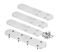 HARFINGTON 4pcs Straight Bracket 6.5" x 1.5" Stainless Steel Flat Fixing Brackets Mending Plate Corner Brace Connector with 32 Screws for Wood Board Bed Frame Furniture Shelves, Silver