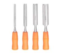 HARFINGTON 4pcs Wood Chisel Set Carbon Steel Outer Beveled Edge Blade Wood Working Flat Chisel with Plastic Non-Slip Handle for Woodworking Carving DIY Projects, Orange