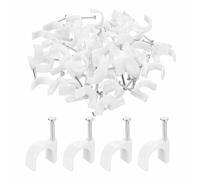 HARFINGTON 50pcs Cable Clips 12mm Half Clamp J-Hook with Nail Circular Single Nail in Cable Wire Clips on Wall for RG6 RG59 CAT6 RJ45 Ethernet Tacks Coax Pex Tubing Pipe Support, White