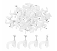 HARFINGTON 50pcs Cable Clips 9mm Half Clamp J-Hook with Nail Circular Single Nail in Cable Wire Clips on Wall for RG6 RG59 CAT6 RJ45 Ethernet Tacks Coax Pex Tubing Pipe Support, White