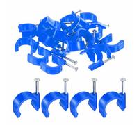 HARFINGTON 50pcs Cable Clips with Nail 20mm Circular Single Half Clamp J-Hook with Nail Cord Clips for Wires on Wall for Ethernet Tacks Coax Pex Tubing Pipe Support, Blue