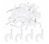 HARFINGTON 50pcs Cable Clips with Nail 20mm Circular Single Half Clamp J-Hook with Nail Cord Clips for Wires on Wall for Ethernet Tacks Coax Pex Tubing Pipe Support, White