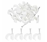 HARFINGTON 50pcs Cable Clips with Nail 20mm Circular Single Hook Half Clamp J-Hook with Nail Cord Clips for Wires on Wall for Ethernet Tacks Coax Pex Tubing Pipe Support, White
