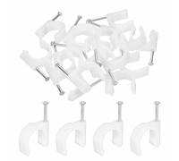 HARFINGTON 50pcs Cable Clips with Nail 25mm Thicken Circular Single Half Clamp J-Hook with Nail Cord Clips for Wires on Wall for Ethernet Tacks Coax Pex Tubing Pipe Support, White