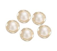 HARFINGTON 5pcs 28L Gold White Faux Pearl Buttons 18mm 23/32" Dia 0.51" Thick Plastic Round Sewing Button Replacement Craft Fastener for Coats Clothing DIY Crafts Style D