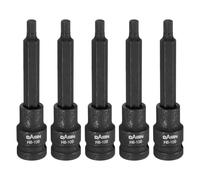 HARFINGTON 5pcs H6 Hex Bit Socket 100mm/3.94" Length 1/2" Square Drive Metric Extension Impact Bit Power Nut Driver Set S2 Steel Socket Ratchet Wrench Bits, Black