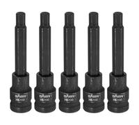 HARFINGTON 5pcs H8 Hex Bit Socket 100mm/3.94" Length 1/2" Square Drive Metric Extension Impact Bit Power Nut Driver Set S2 Steel Socket Ratchet Wrench Bits, Black
