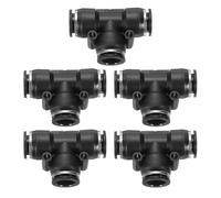 HARFINGTON 5pcs Push to Connect Fittings 1/2 Inch Tube OD t Shape Tee Plastic Quick Connect Air Hose Pneumatic Fitting Kit Reducing 3 Ways Push Lock Connector, Black