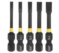 HARFINGTON 5pcs SL3-SL6 Slotted Impact Screwdriver Bits 3mm-6mm Slotted Tip 1/4" Hex Shank 50mm (2") Long Magnetic Flat Head Phosphated S2 Steel Screw Driver Drill Bits Electric Power Tool