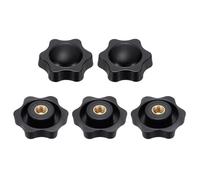 HARFINGTON 5pcs Star Knobs M8 Female Thread 38mm 6-Point Plastic Head Brass Insert Non-Through Hole Screw-in Threaded Knob Hand Tightening Clamping Handles, Black